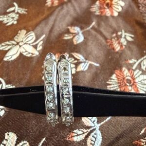 White Gold Cubic Zirconia Huggie Earrings